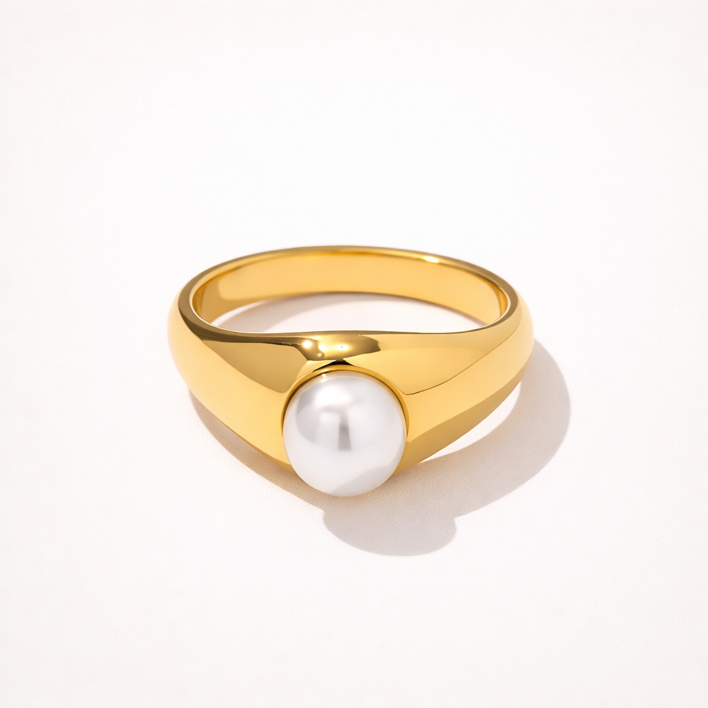 The Pure Pearl Ring - Minimal Stainless Steel Pearl Ring