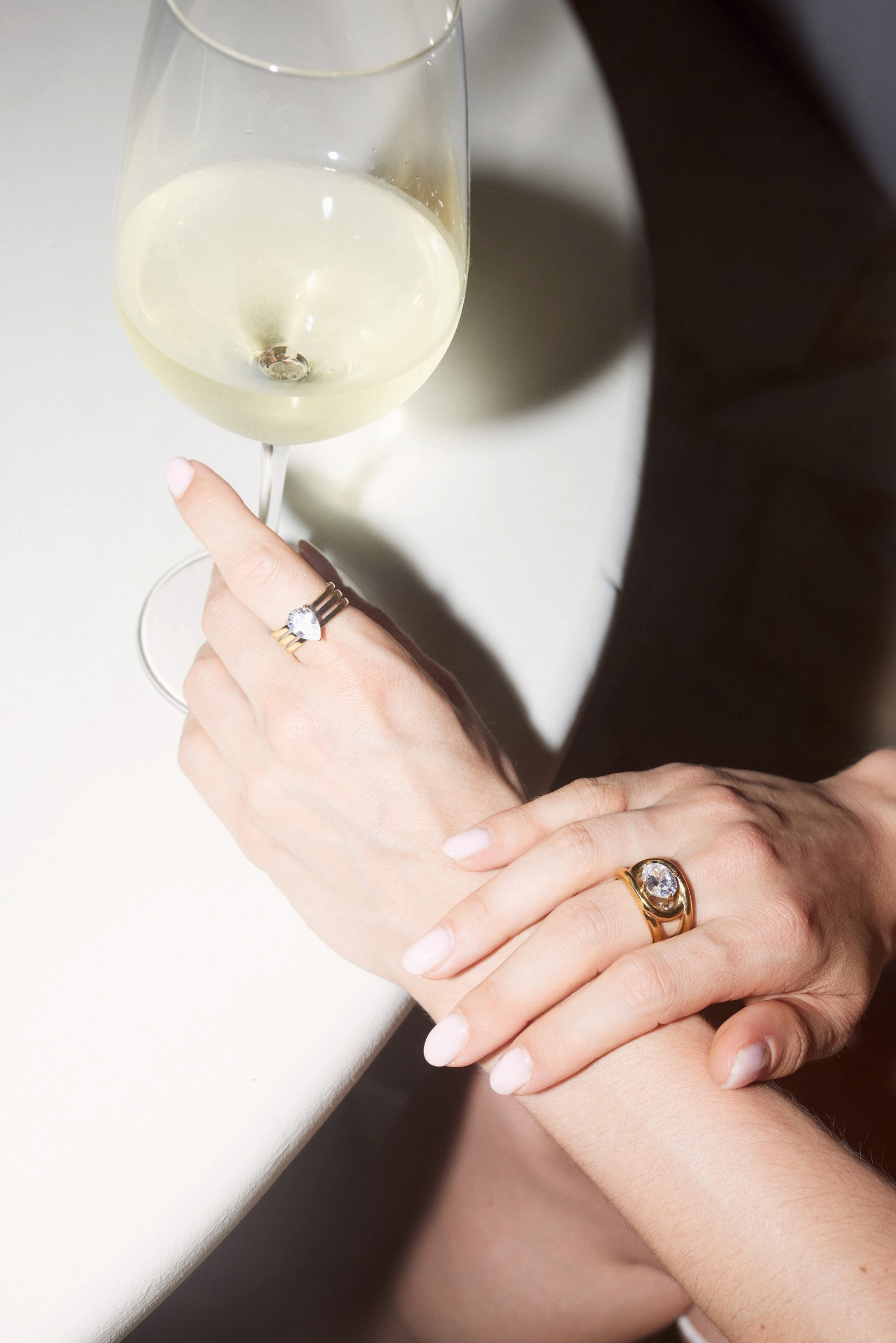 Trinity Drop Ring – Triple band Stainless Steel ring with teardrop zirconia